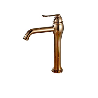 Traditional rose gold brass single handle wash bathroom basin faucet